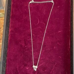 Sparkly Bow‎ Pendant Necklace Dainty Silver Tone Chain Jewelry Fashion